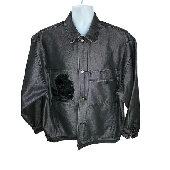 Johnny Blaze Method Man Jean Jacket Flame Skull Black Size XL Vintage Y2K - Picture 2 of 16